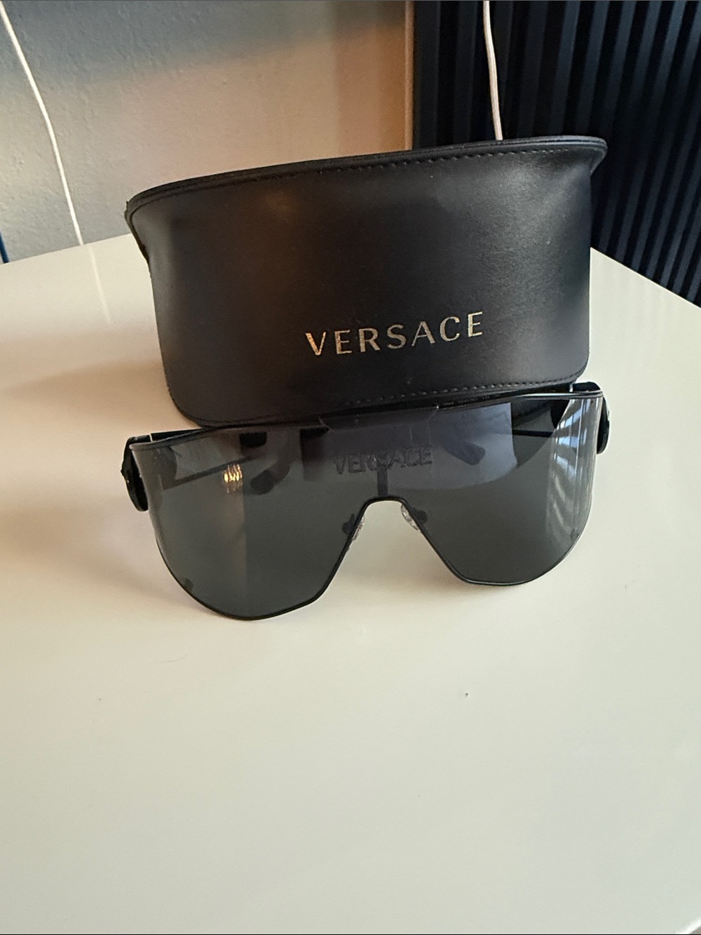 Versace Black Shield Sunglasses with Branded Case